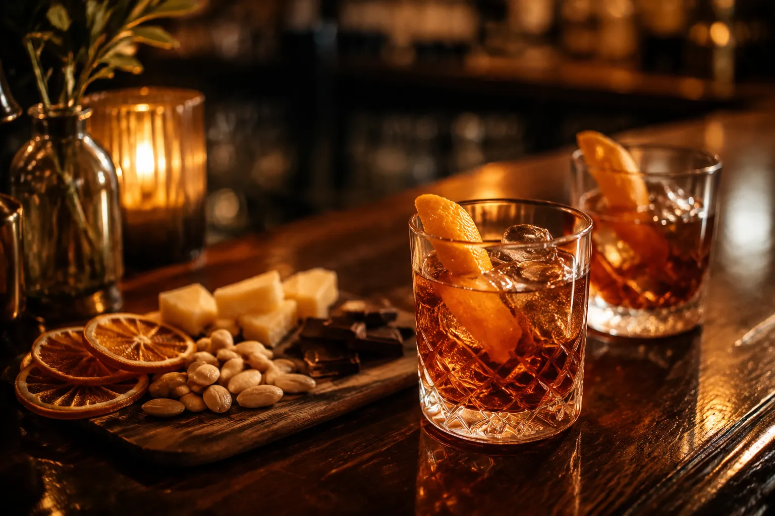 Old fashioned cocktails served with charcuterie pairing
