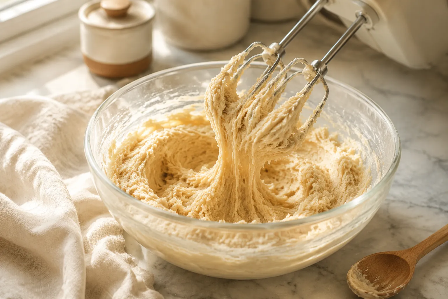 Creaming butter and brown sugar for cookie dough recipe
