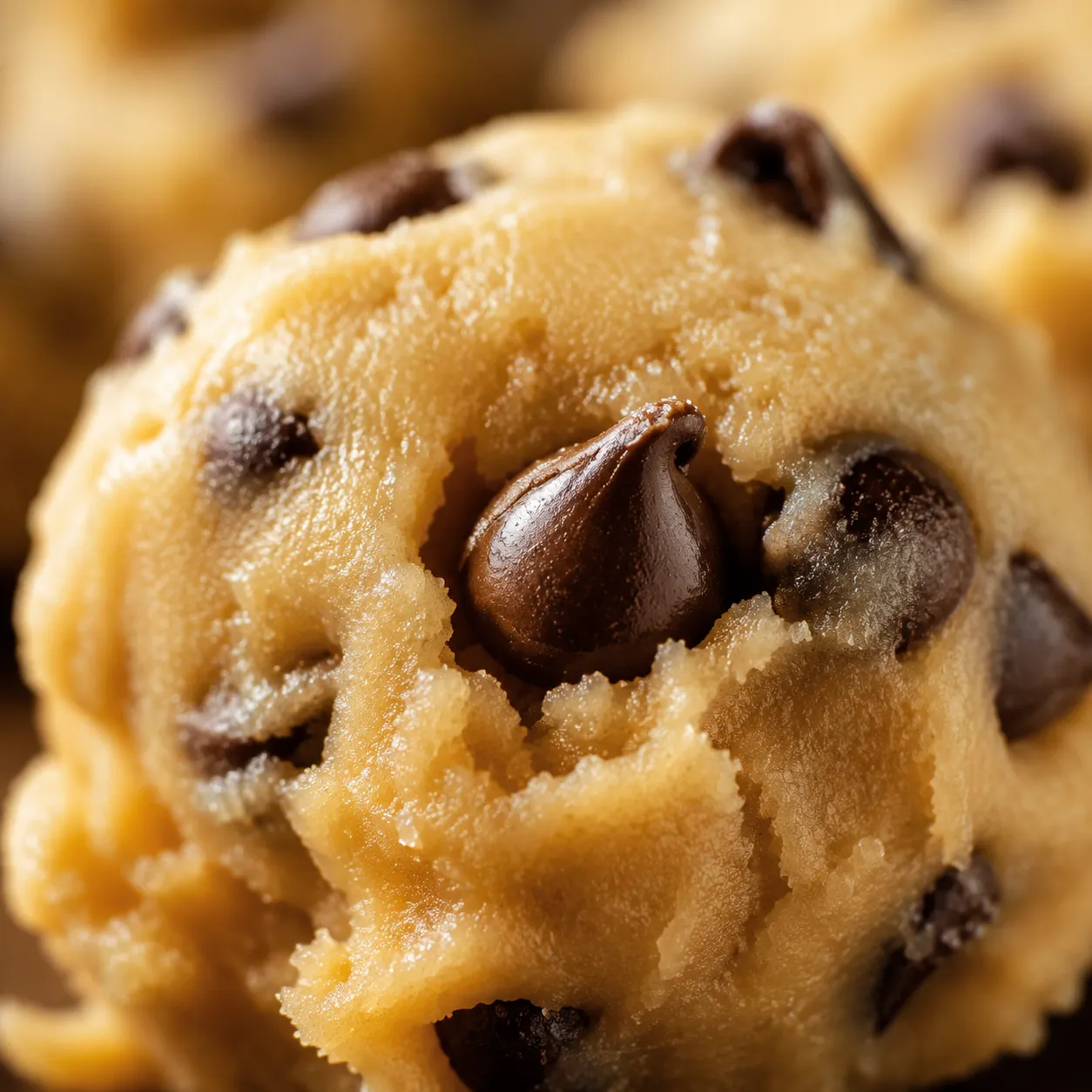 Close-up texture of edible cookie dough with chocolate chips