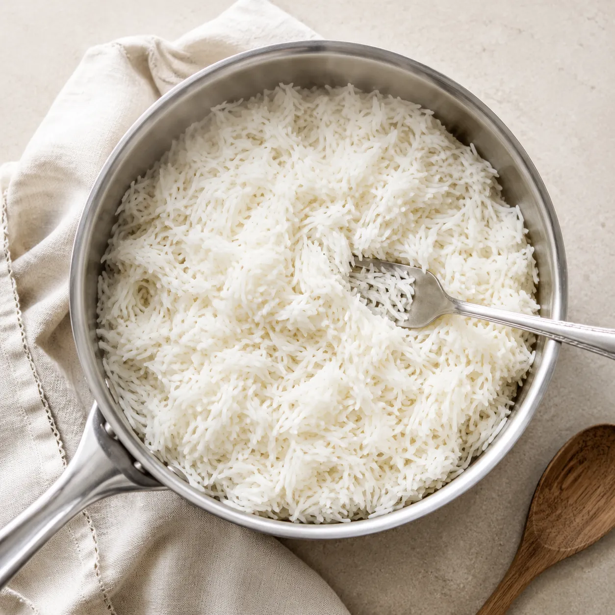 Fluffy long grain white rice cooked to serve with red beans