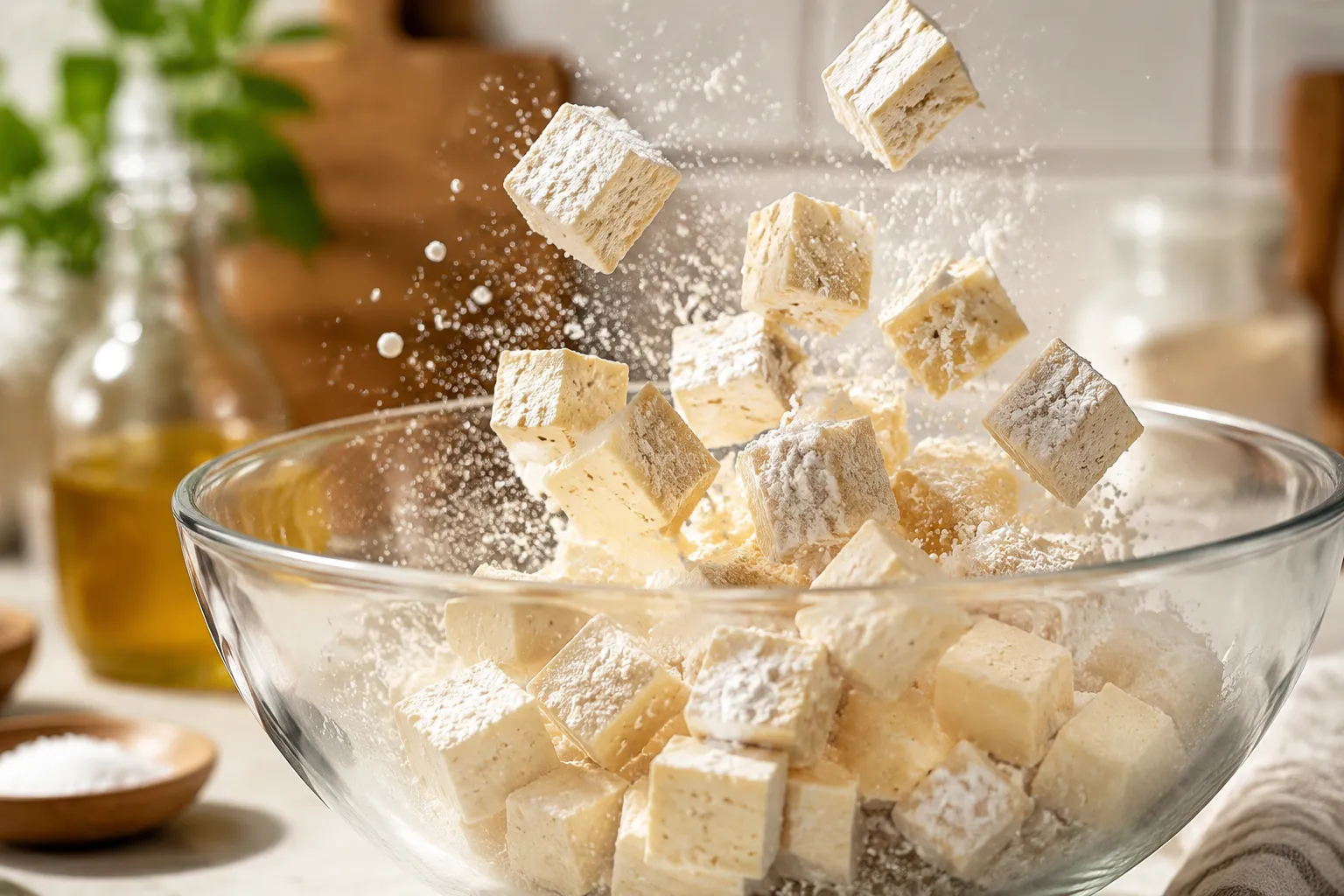 Coating tofu in cornstarch for crispy tofu recipes