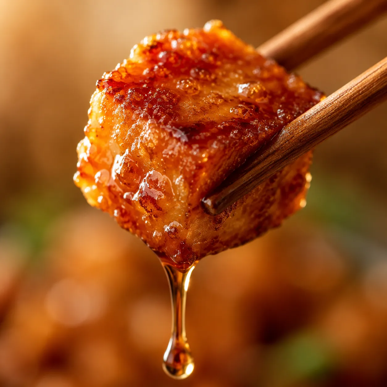 Close-up of crispy glazed tofu from an easy tofu recipe