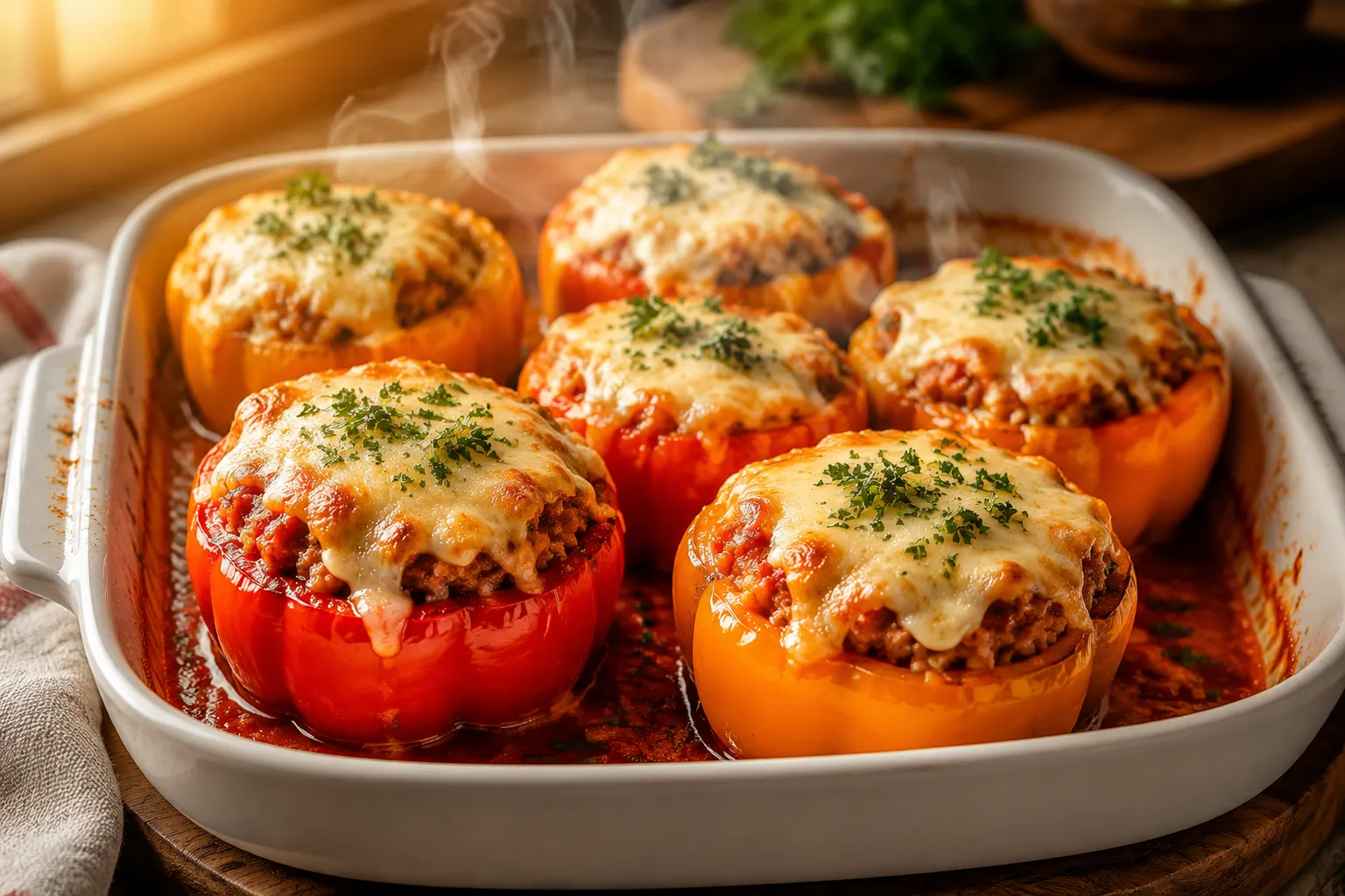 Classic Stuffed Peppers with Rice and Ground Beef