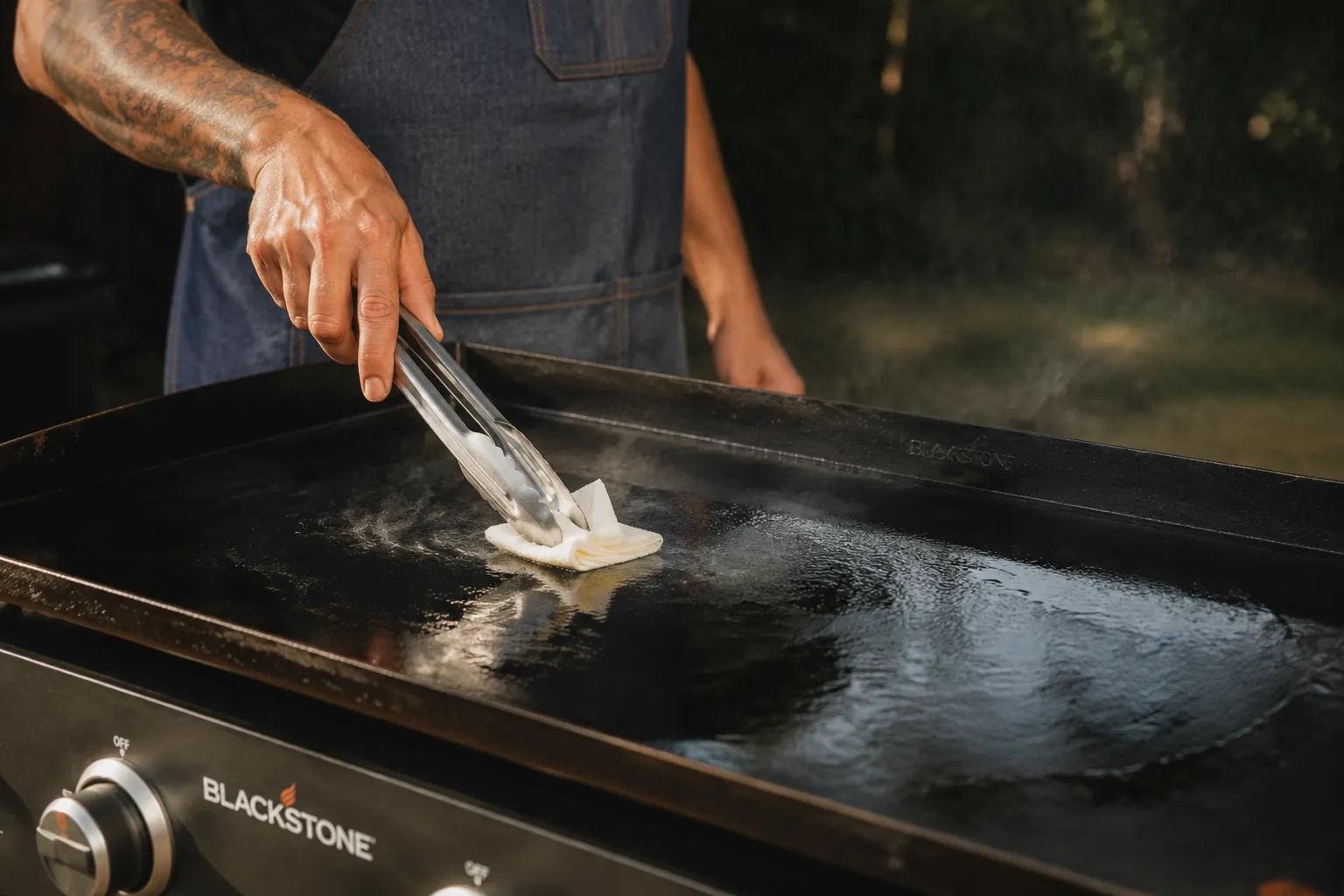 Preheating and oiling a Blackstone griddle before cooking recipes
