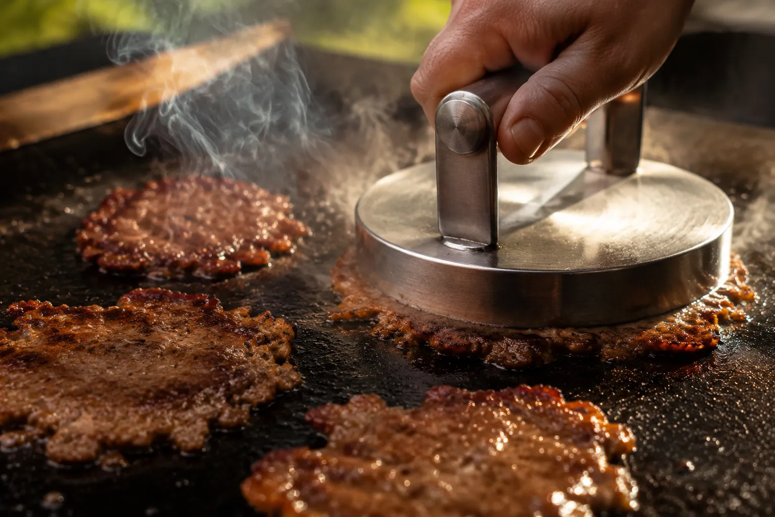 Smashing burgers on a Blackstone griddle for an easy dinner recipe