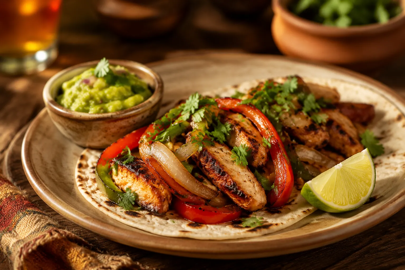 Plated Blackstone chicken fajitas, one of the best Blackstone dinner recipes