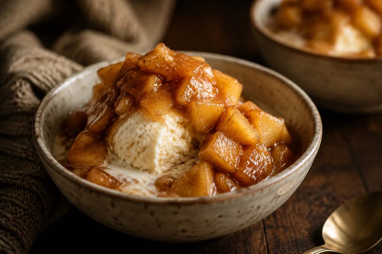Apple pie filling recipe served warm over vanilla ice cream