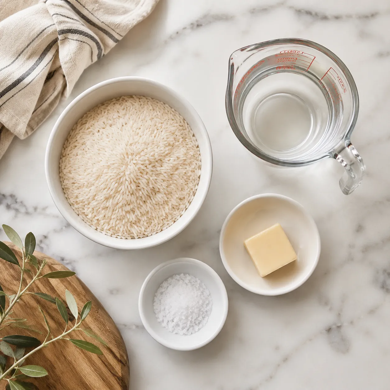 Ingredients for how to make white rice flatlay