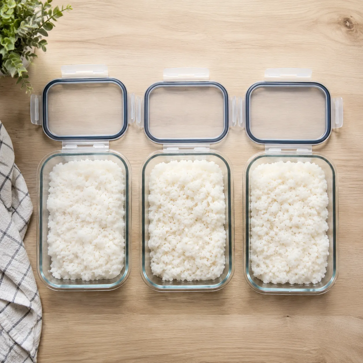 Storing cooked white rice in meal prep containers