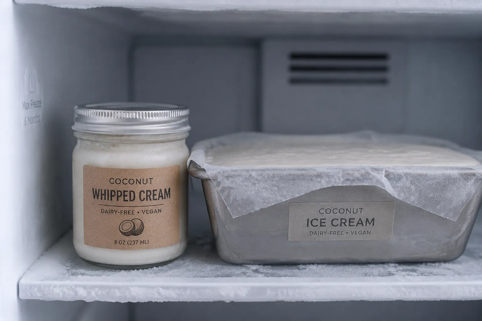Storing coconut whipped cream and coconut cream ice cream in the freezer