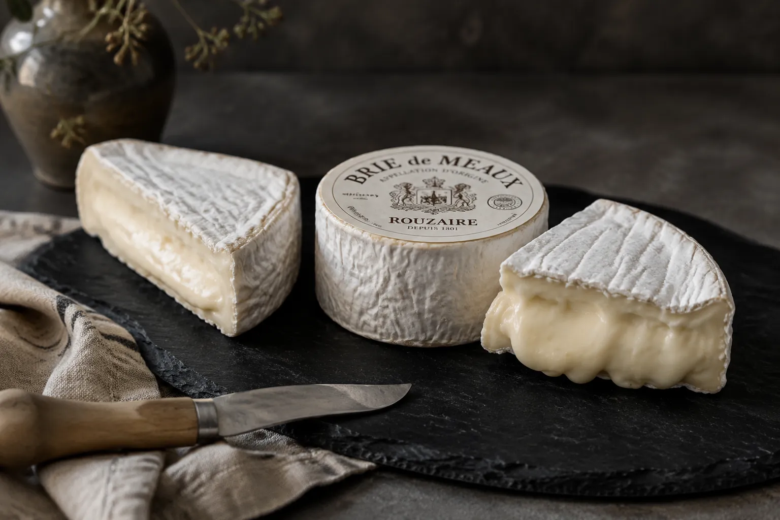Different types of brie cheese including double cream and brie de Meaux