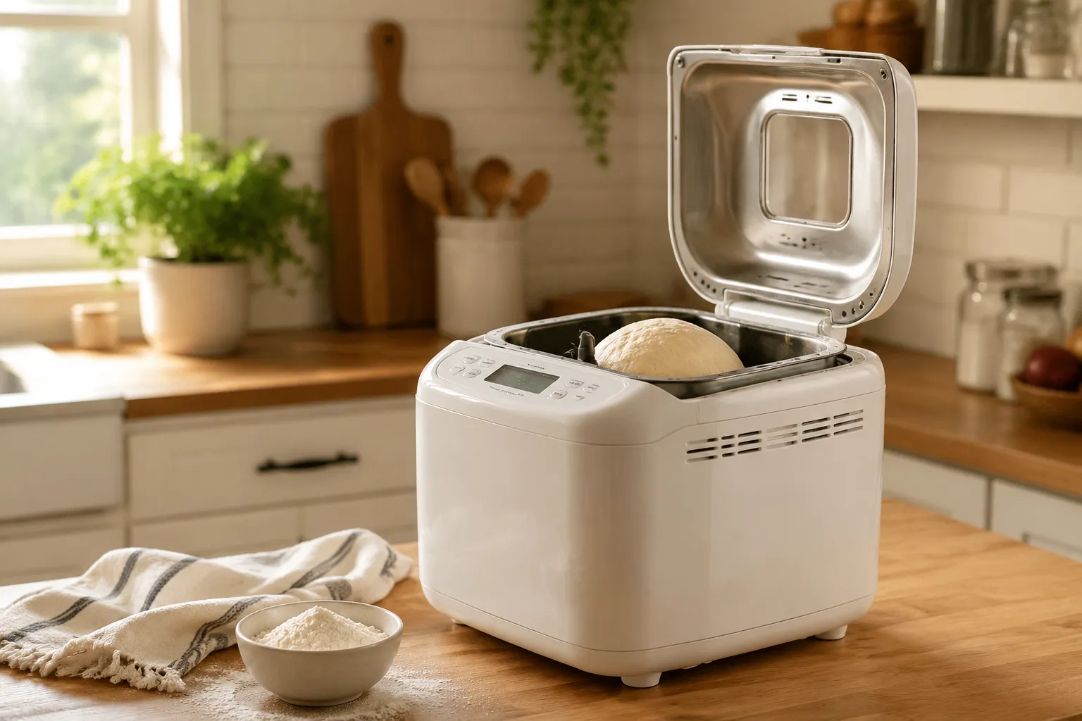 Bread baking machine kneading dough during the basic cycle