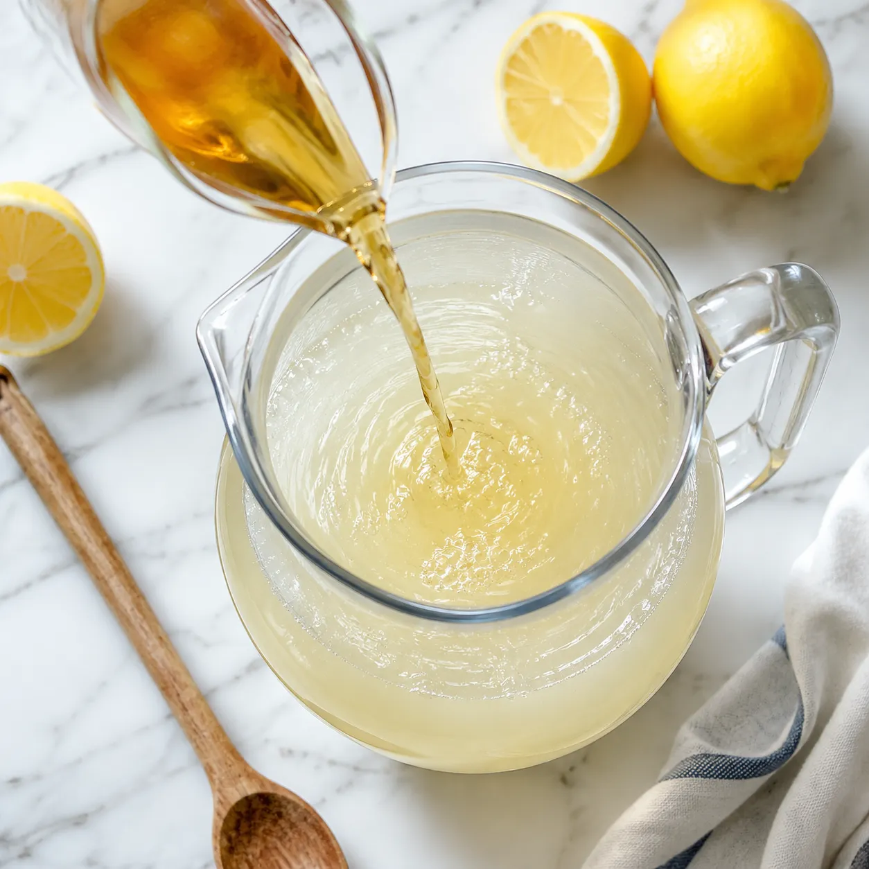 Combining simple syrup and fresh lemon juice for how to make lemonade