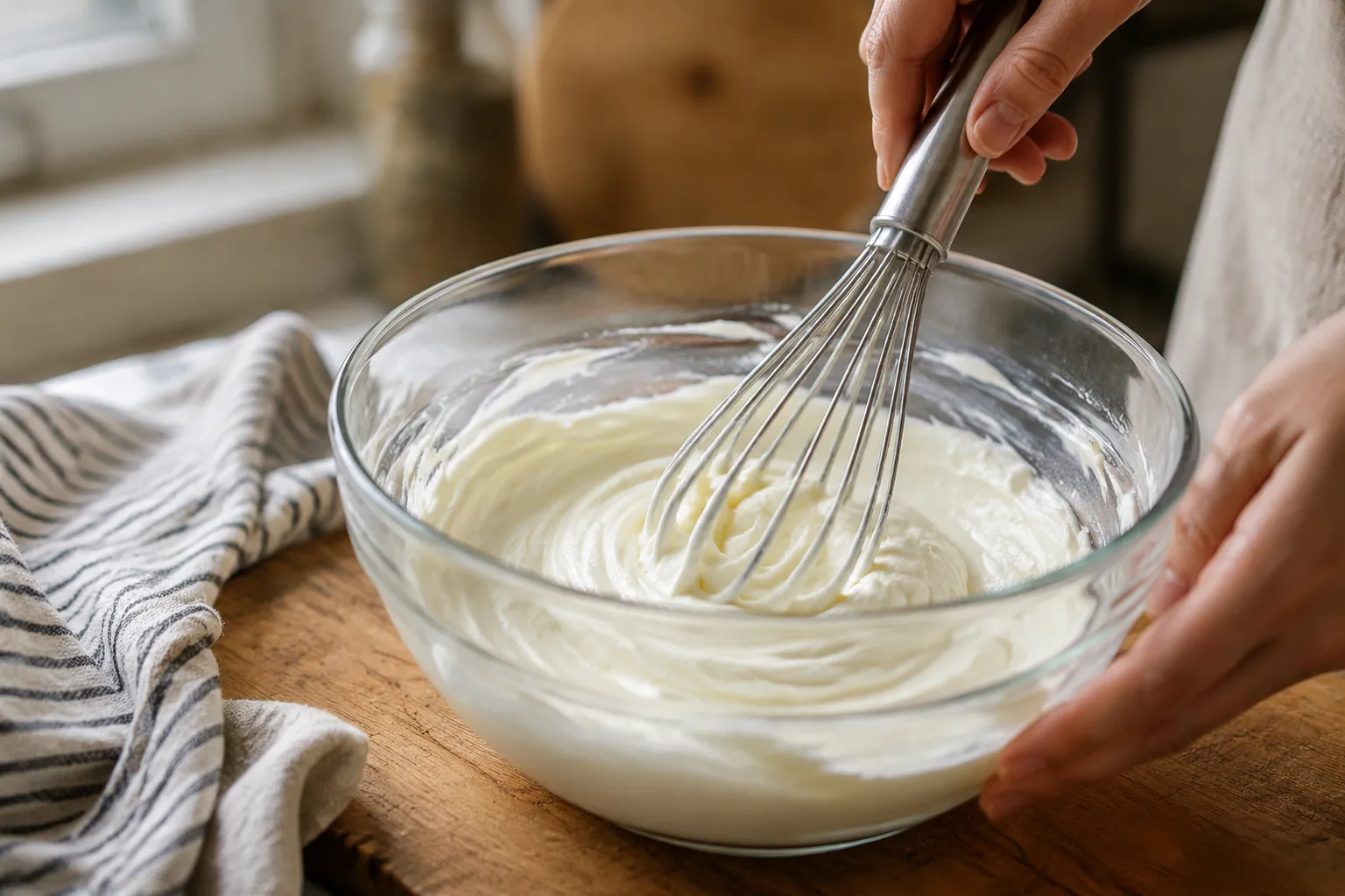 Whisking the creamy base for homemade coleslaw dressing