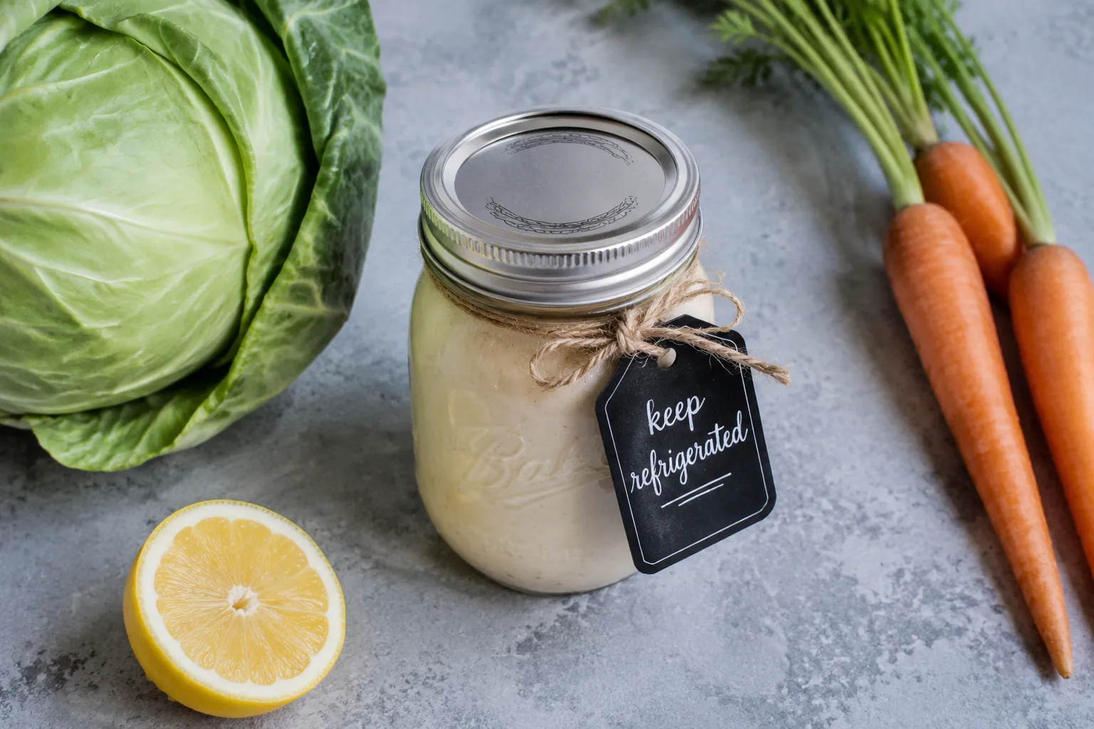 Storing homemade coleslaw dressing in a sealed mason jar