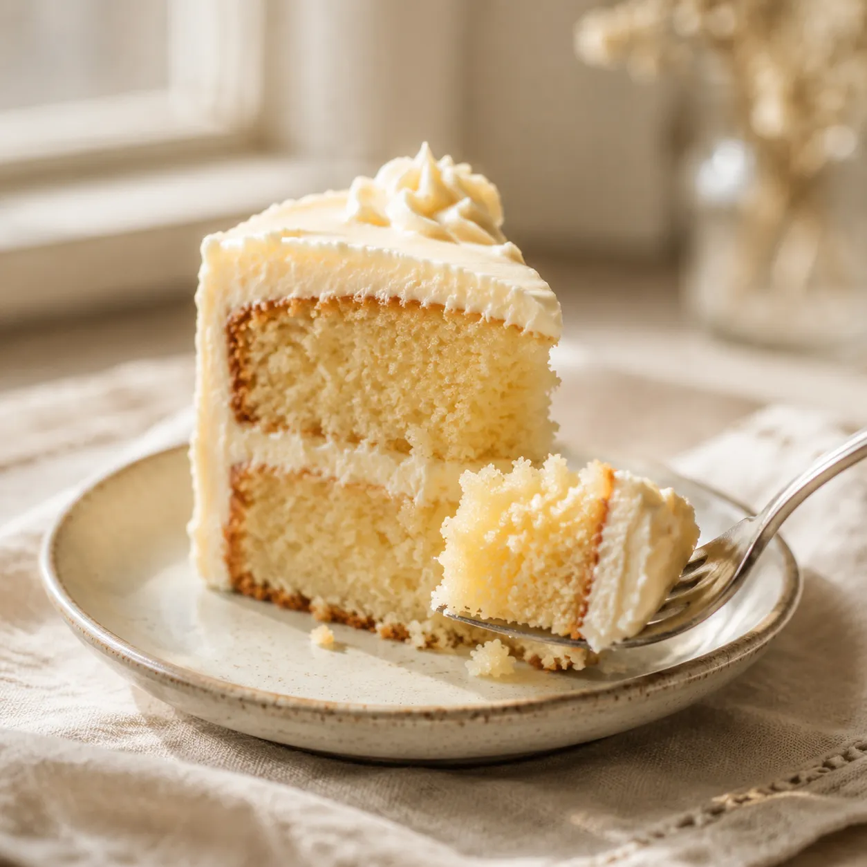 Slice of homemade vanilla cake served as safe alternative to recalled cake