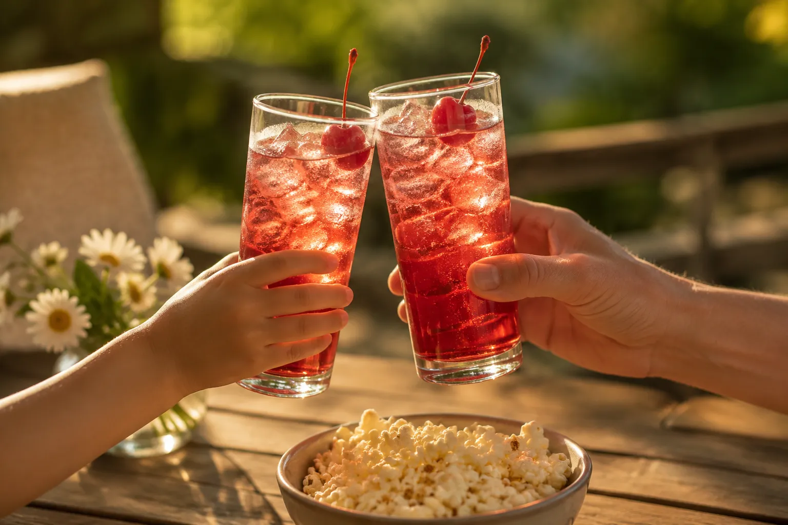 Cheers with Shirley Temple drinks at a family gathering