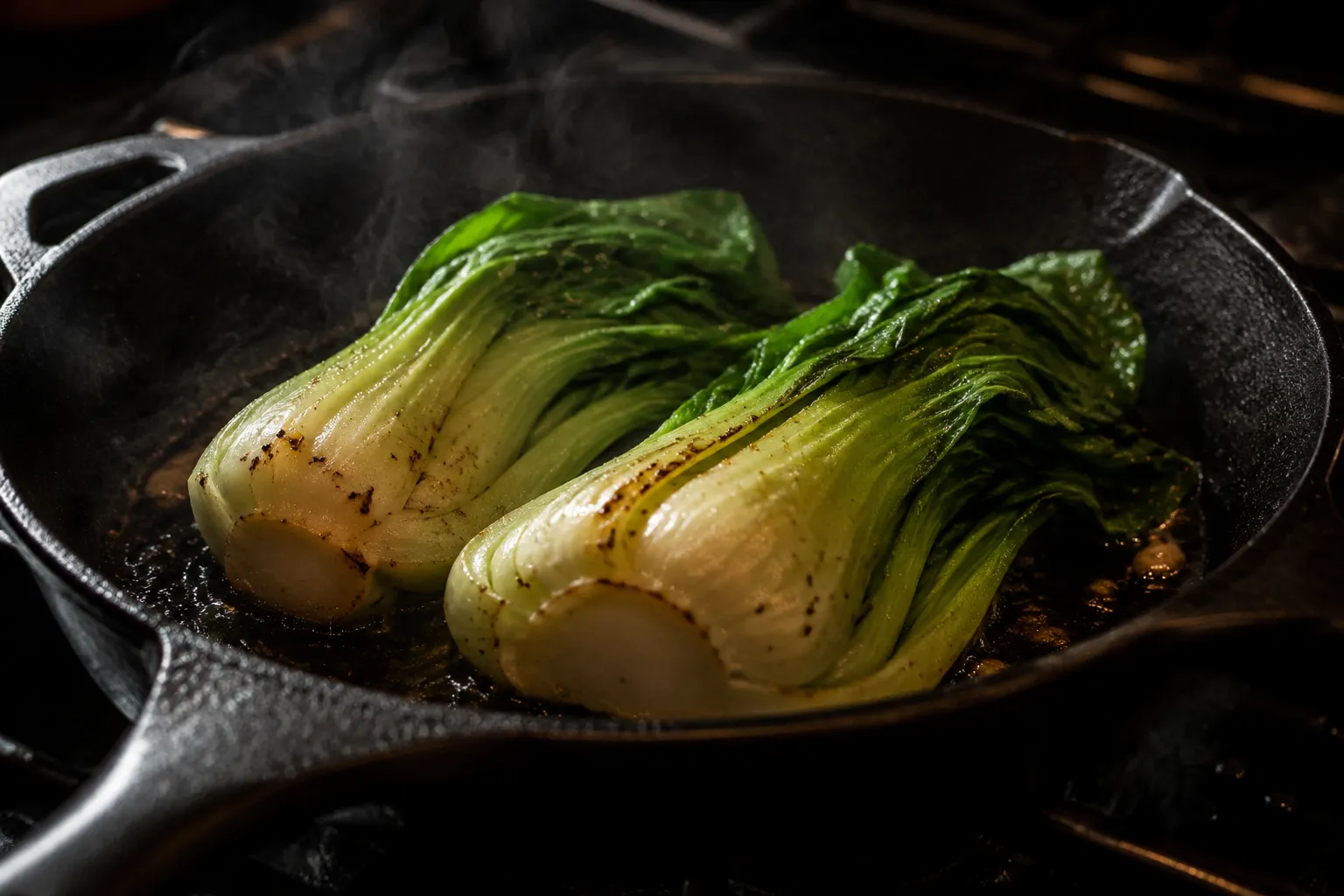 How to cook bok choy by searing cut-side down in a skillet