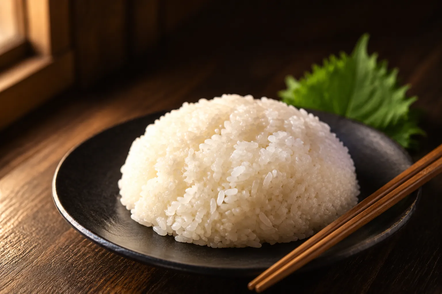 Finished sushi rice recipe plated with chopsticks
