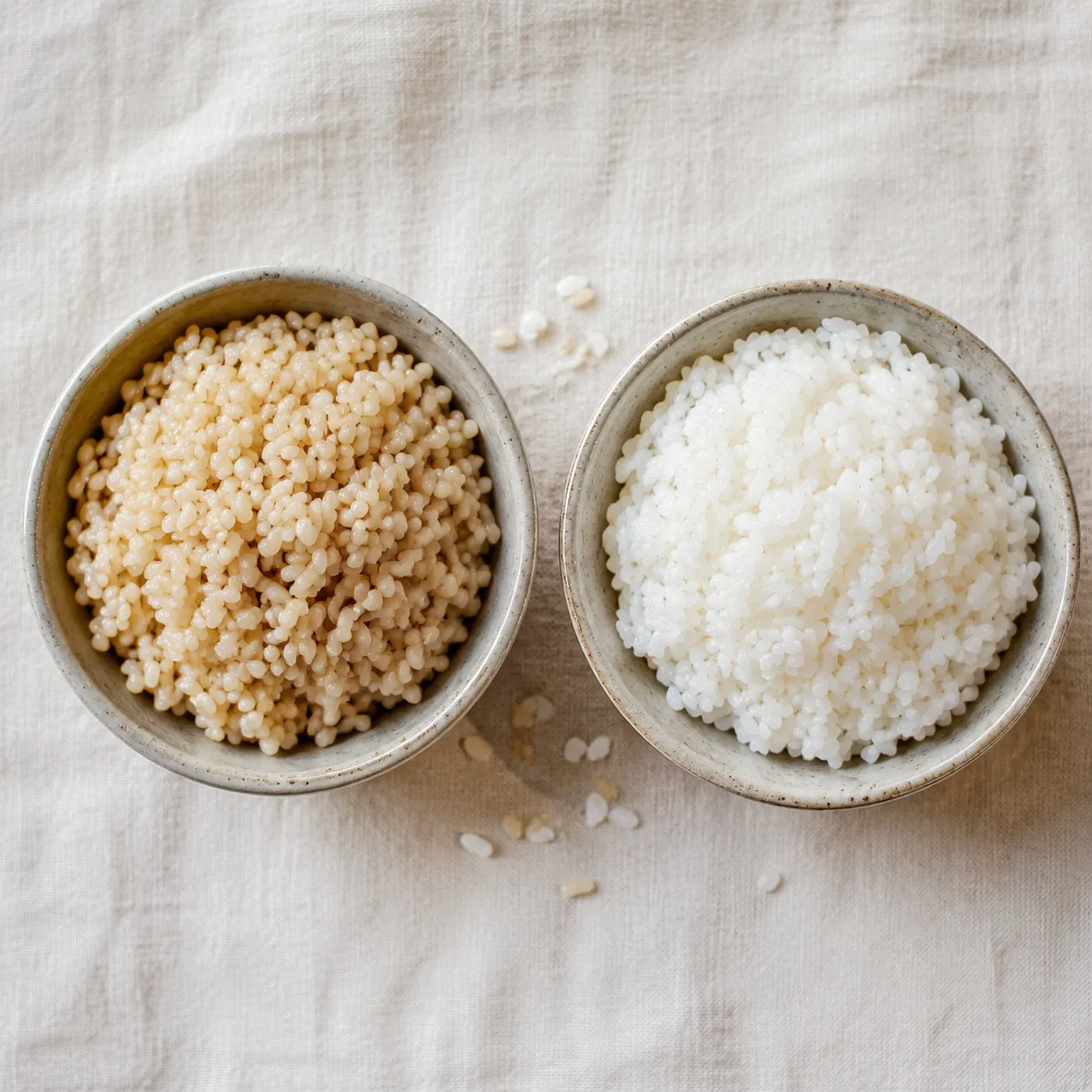Brown sushi rice compared with classic white sushi rice