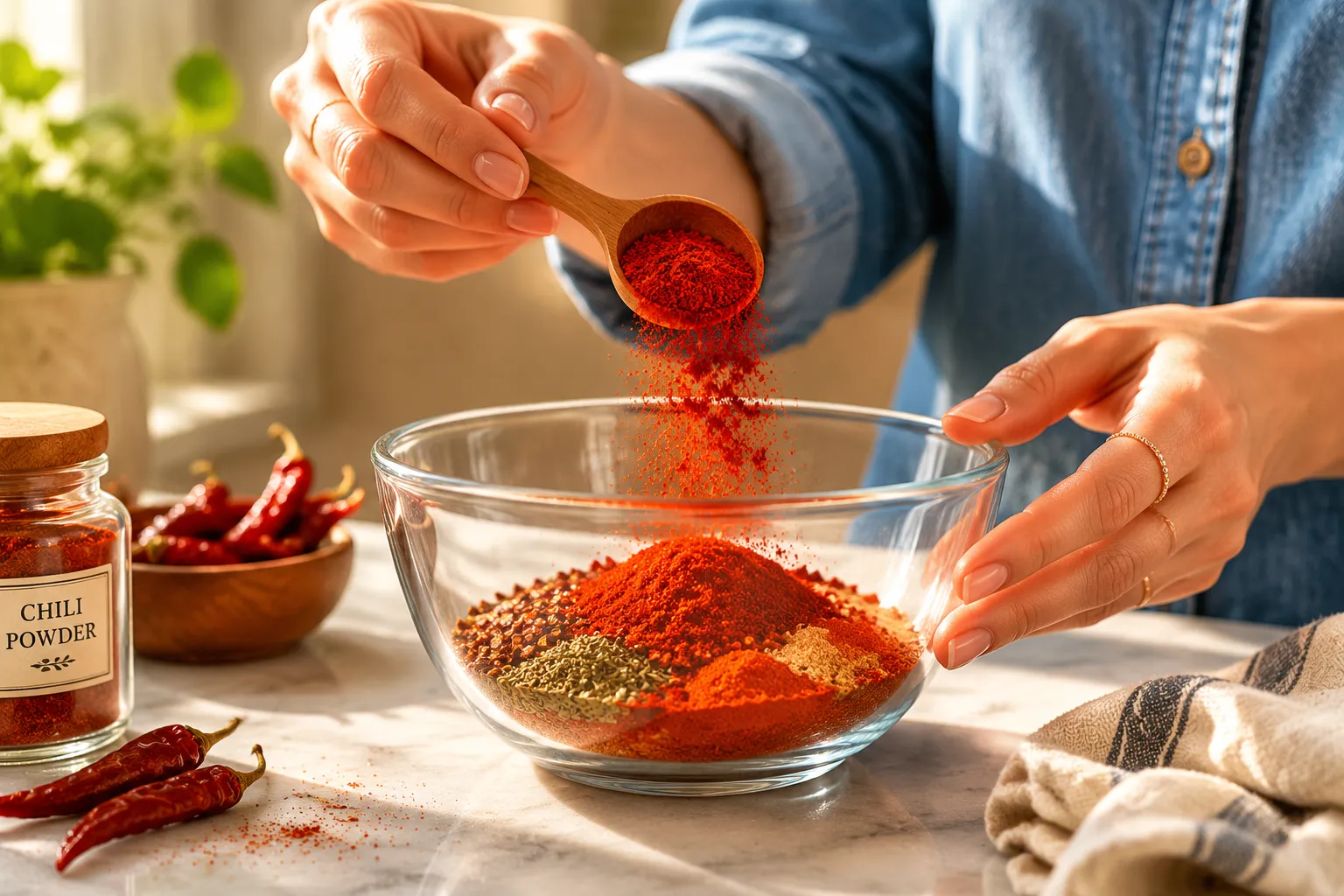 Adding chili powder to mix homemade taco seasoning
