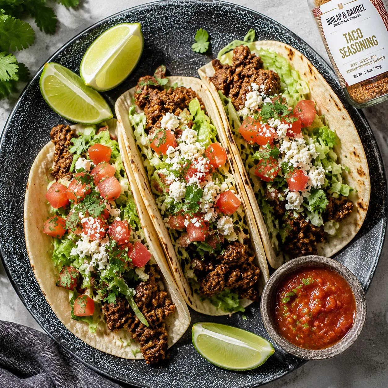 Tacos made with homemade taco seasoning served on a plate