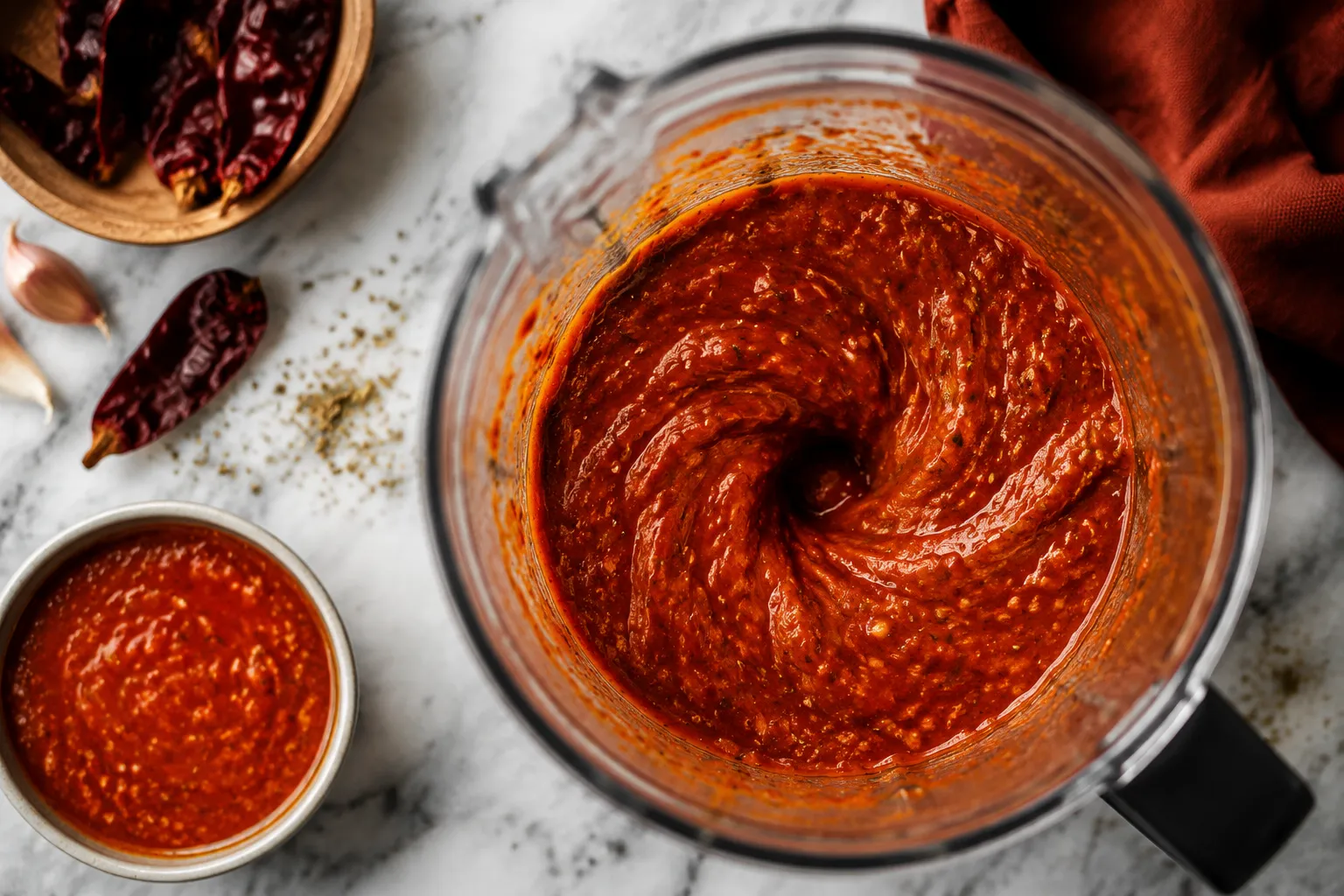 Blending guajillo and ancho chile sauce for quesabirria birria