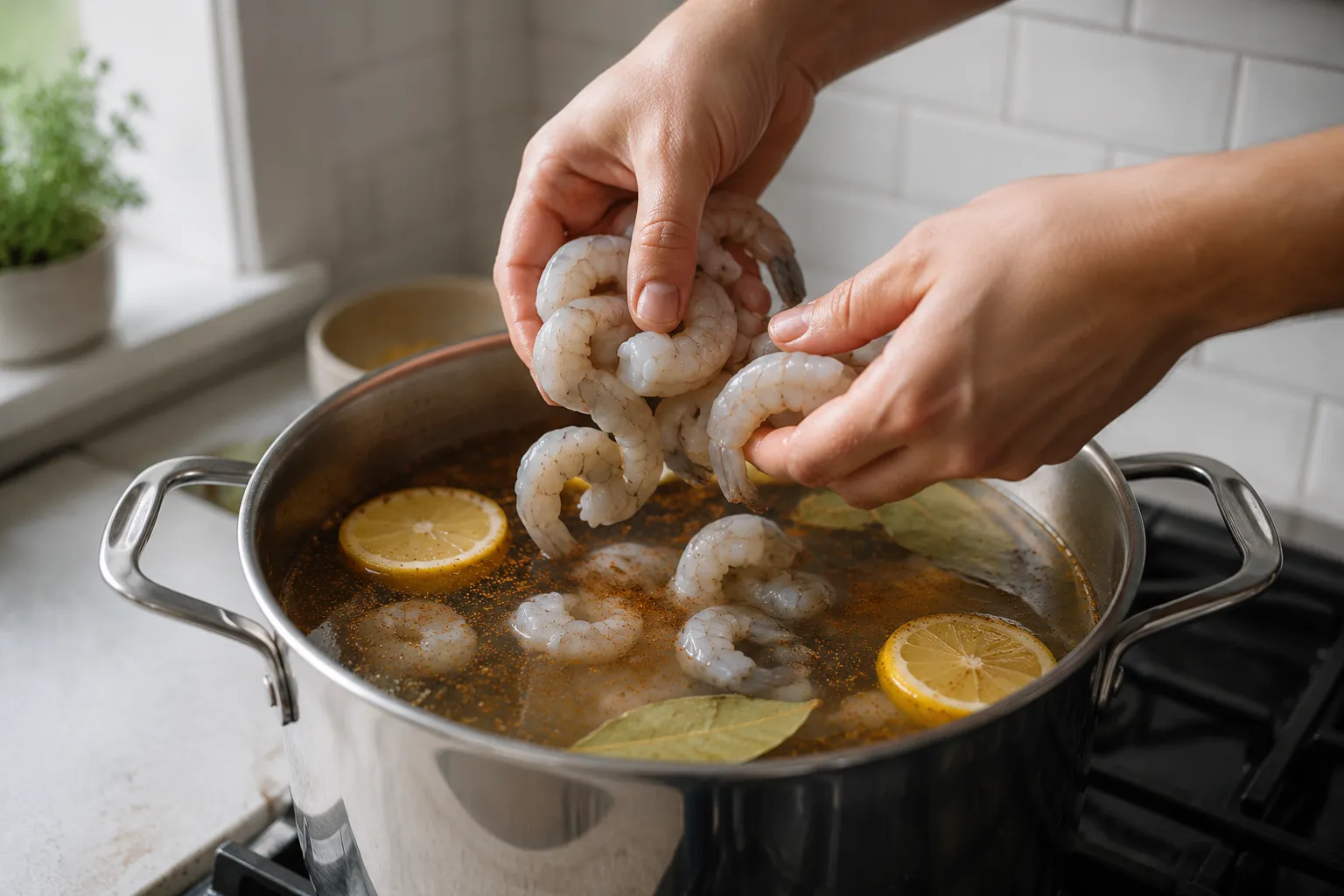 Cold-start poaching method for cocktail shrimp in seasoned water