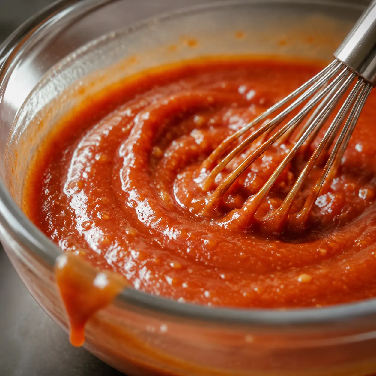 Homemade cocktail sauce being whisked with ketchup and horseradish