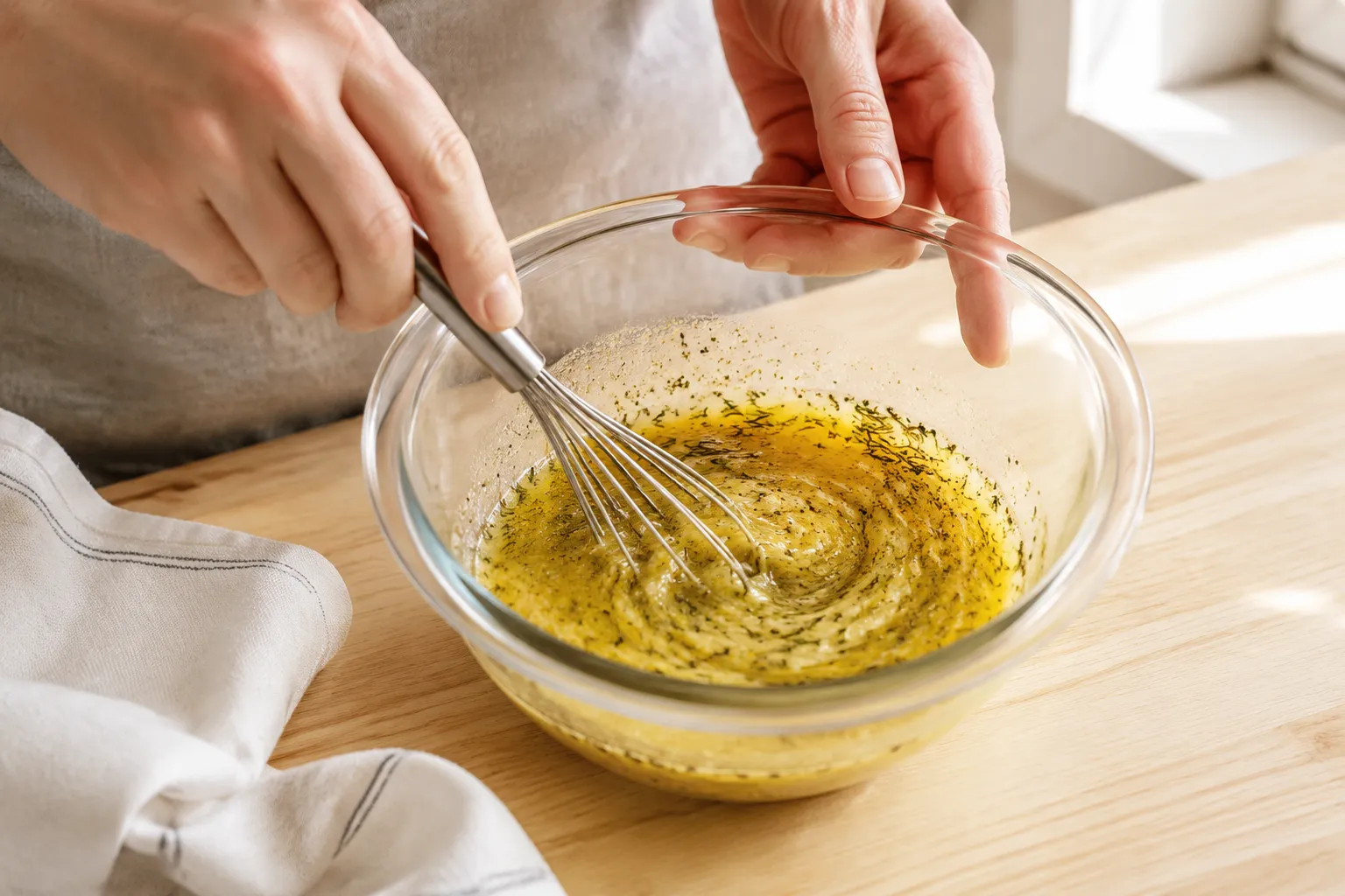 Whisking buttery ranch seasoning coating for homemade Dots pretzels