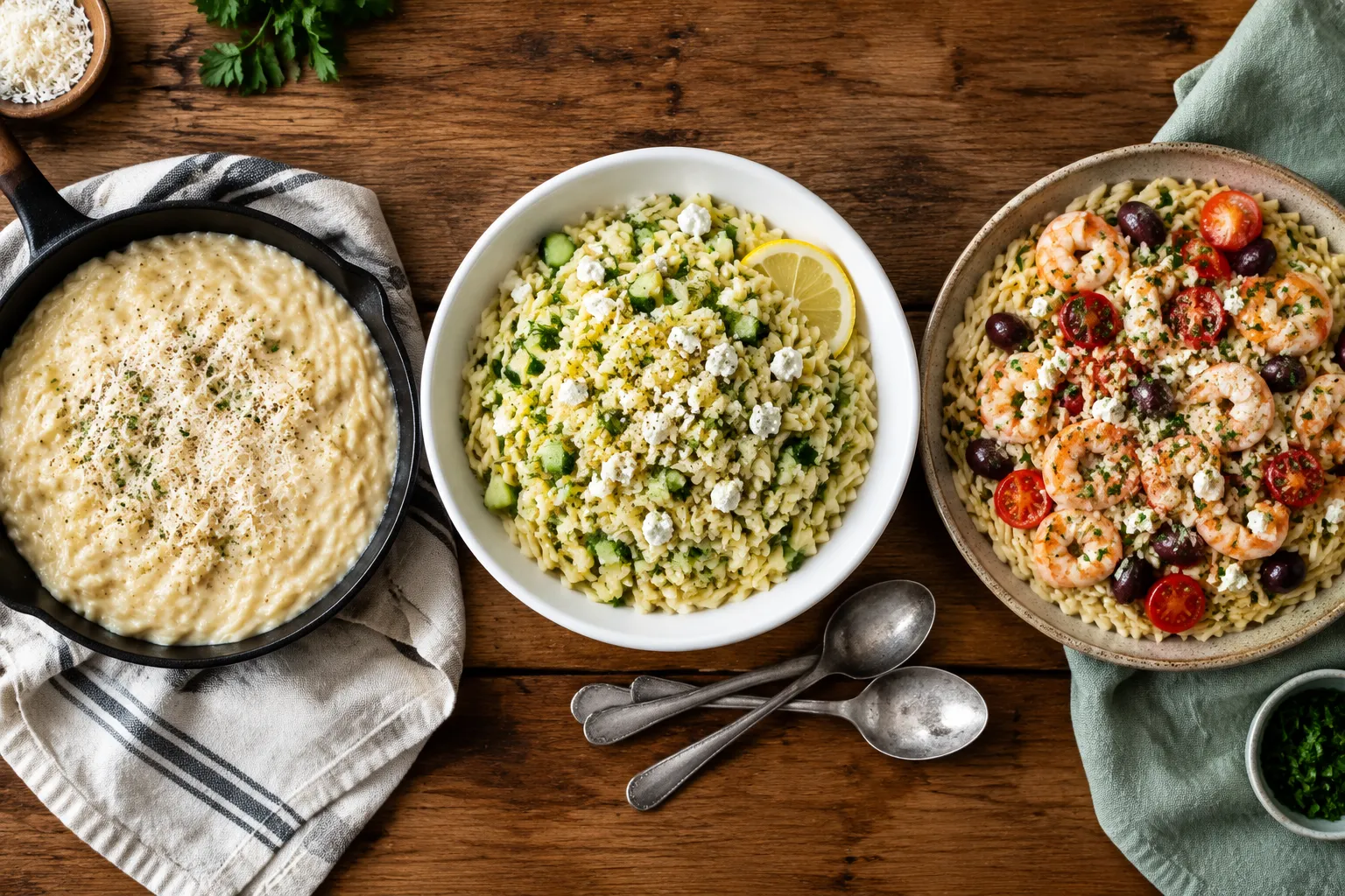 Three of the best orzo recipes: creamy, salad, and shrimp variations