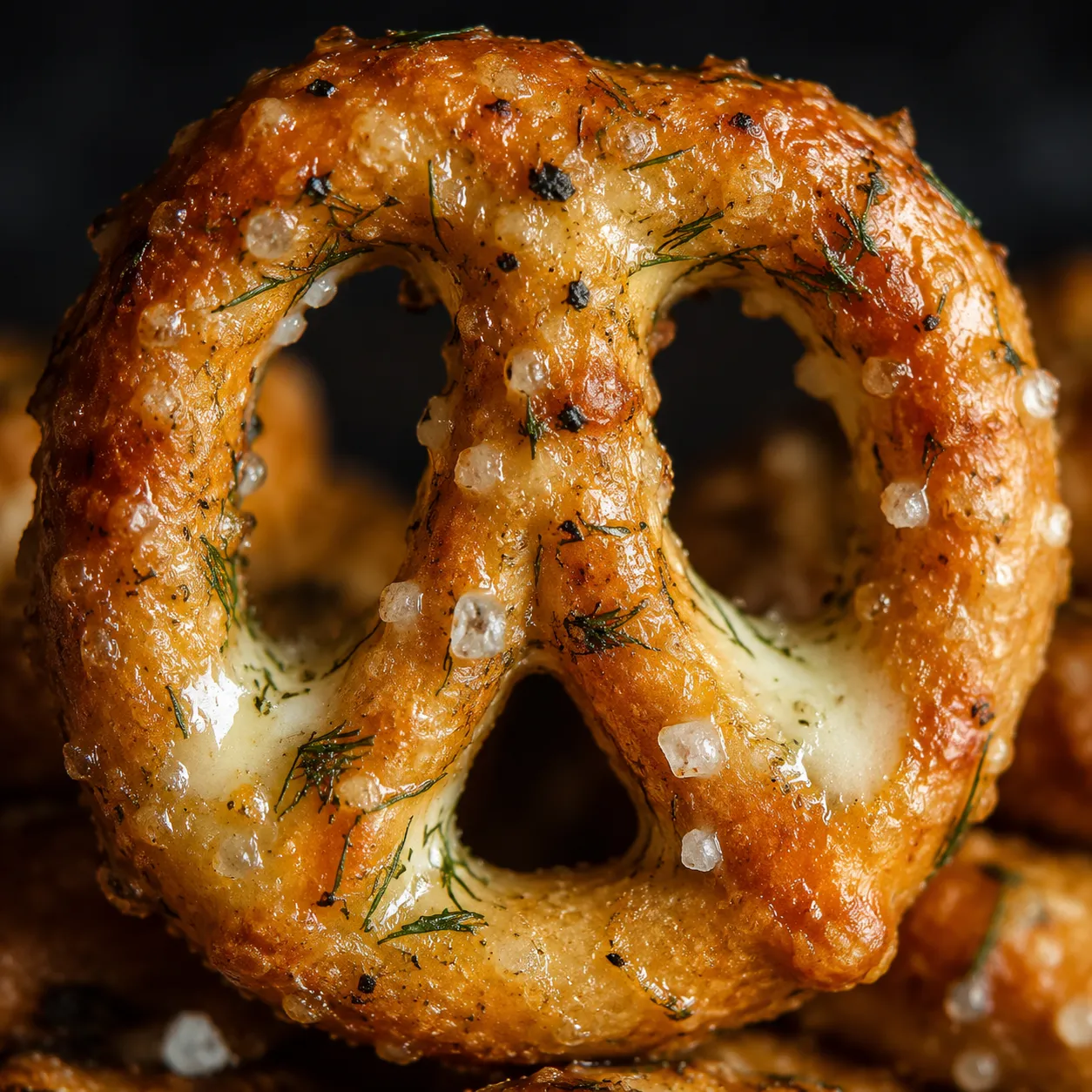 Macro close-up of dots pretzels showing ranch seasoning and buttery crunch