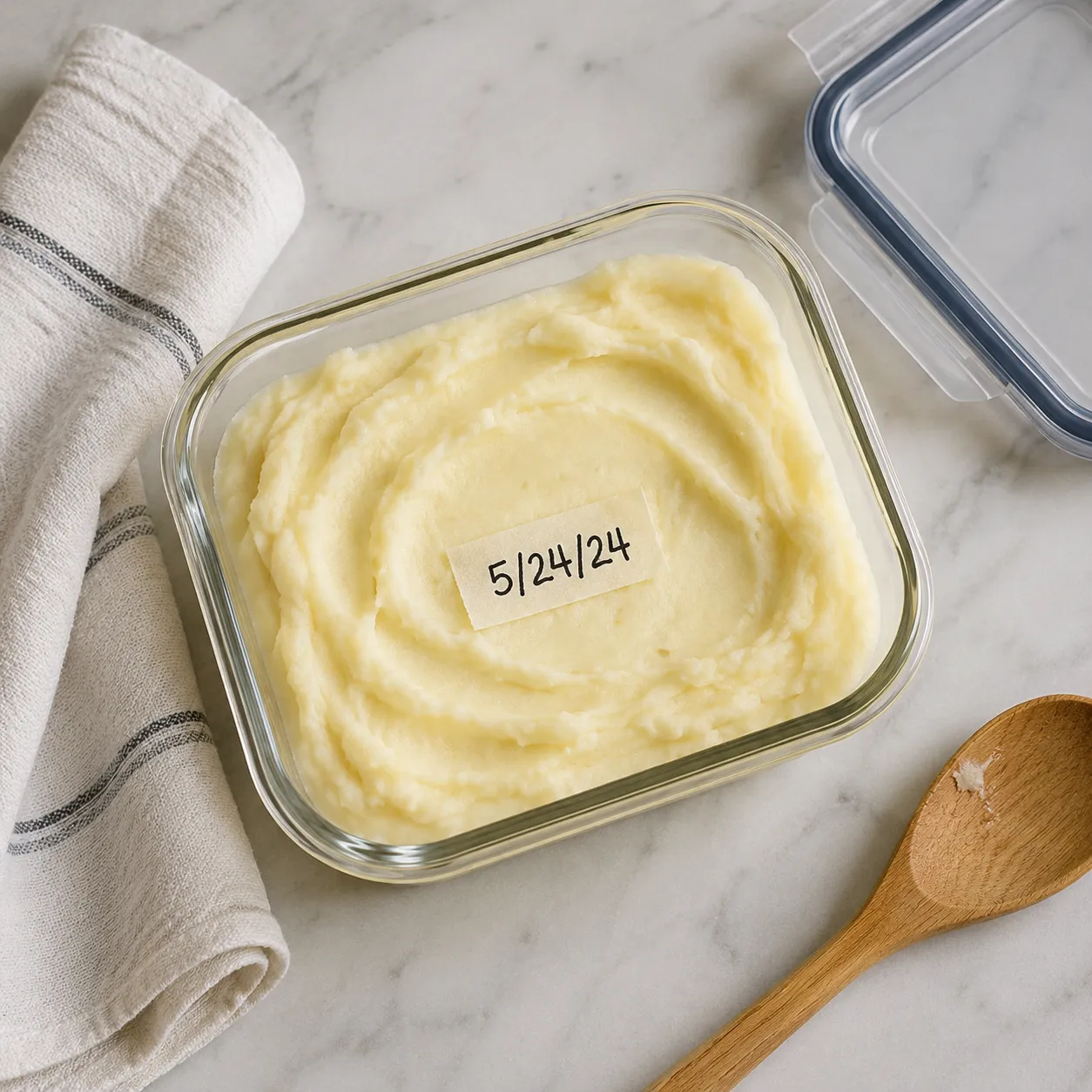 Storing leftover mashed potatoes in a glass container