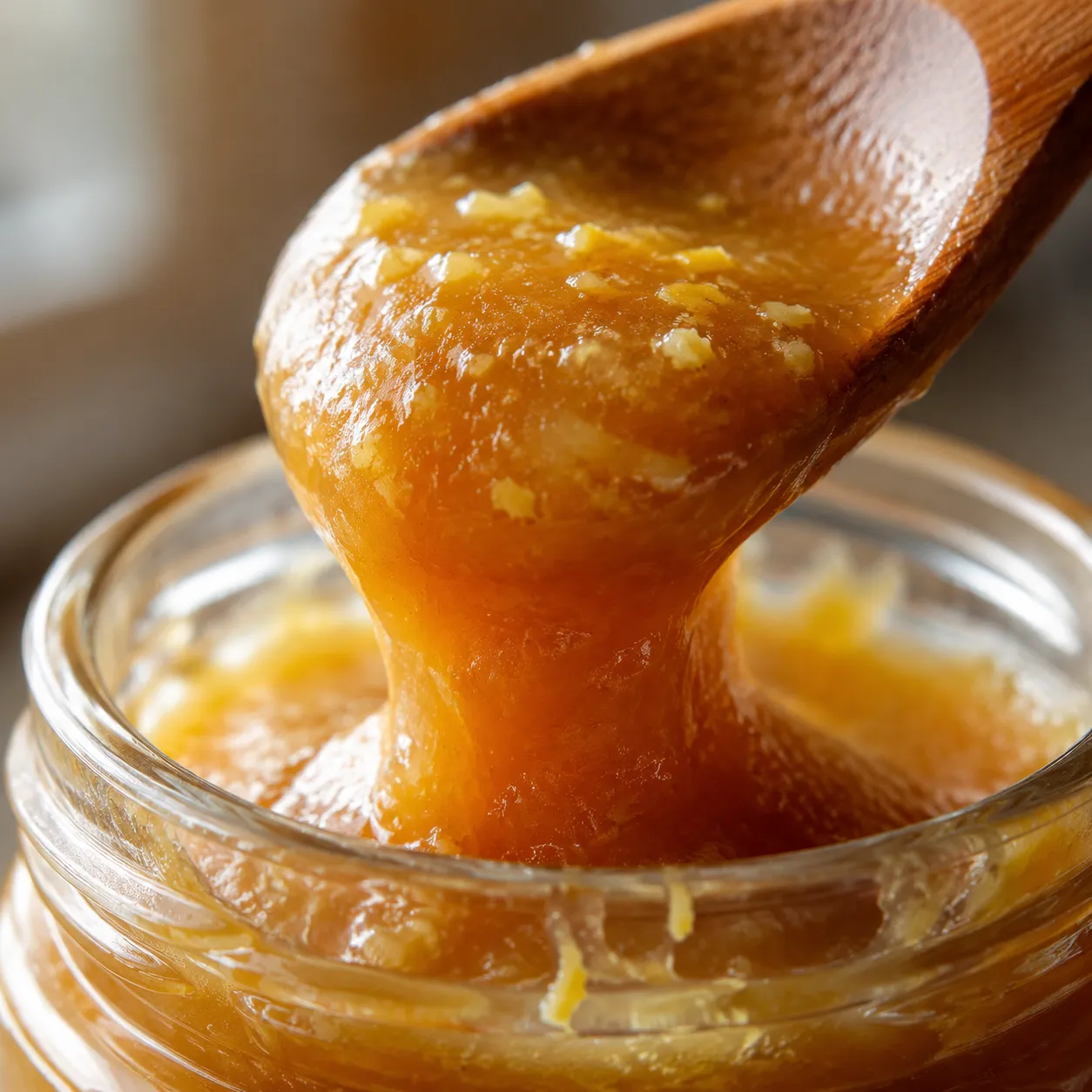 Macro close-up of glossy miso paste sauce ribboning off a spoon
