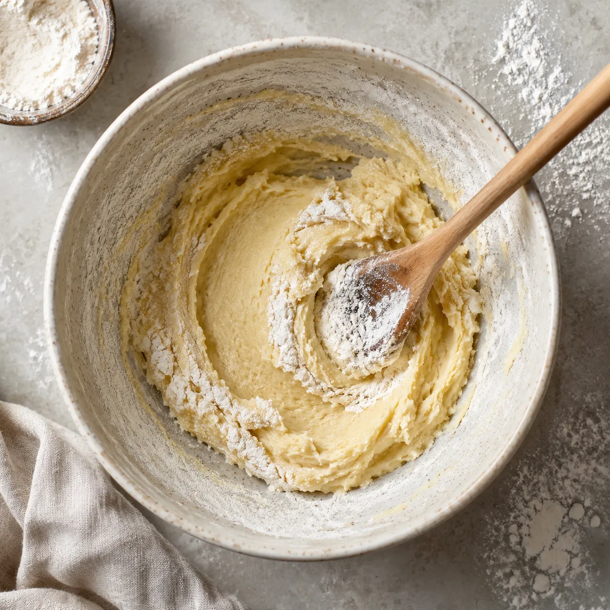 Mixing easy sugar cookie dough with flour and butter base
