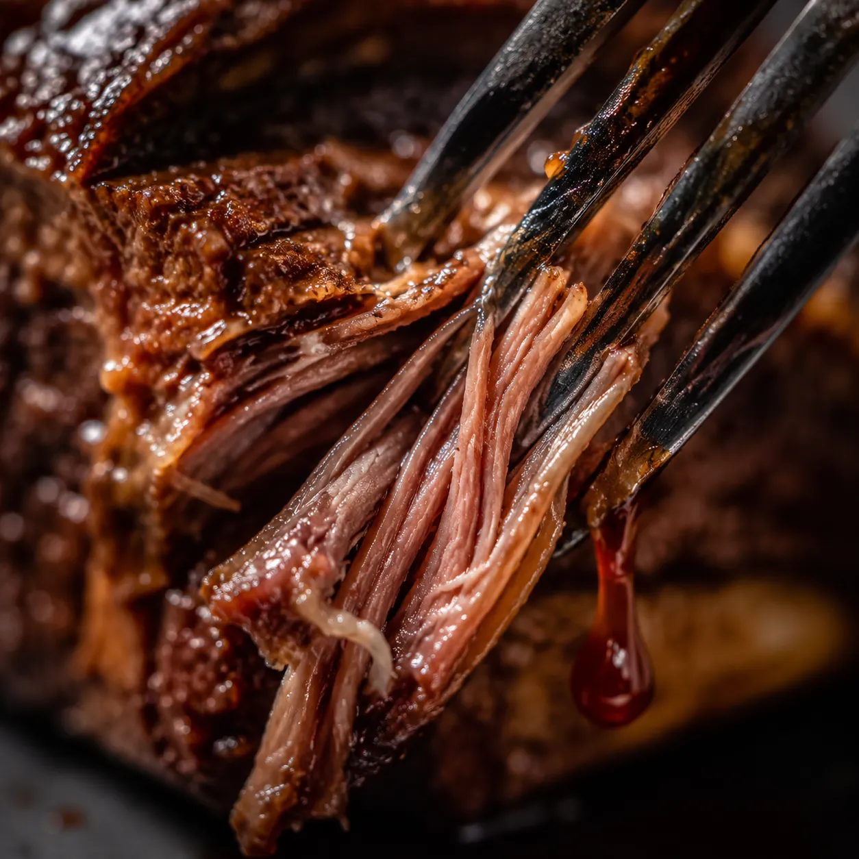 Fall-off-the-bone tender beef short ribs close-up