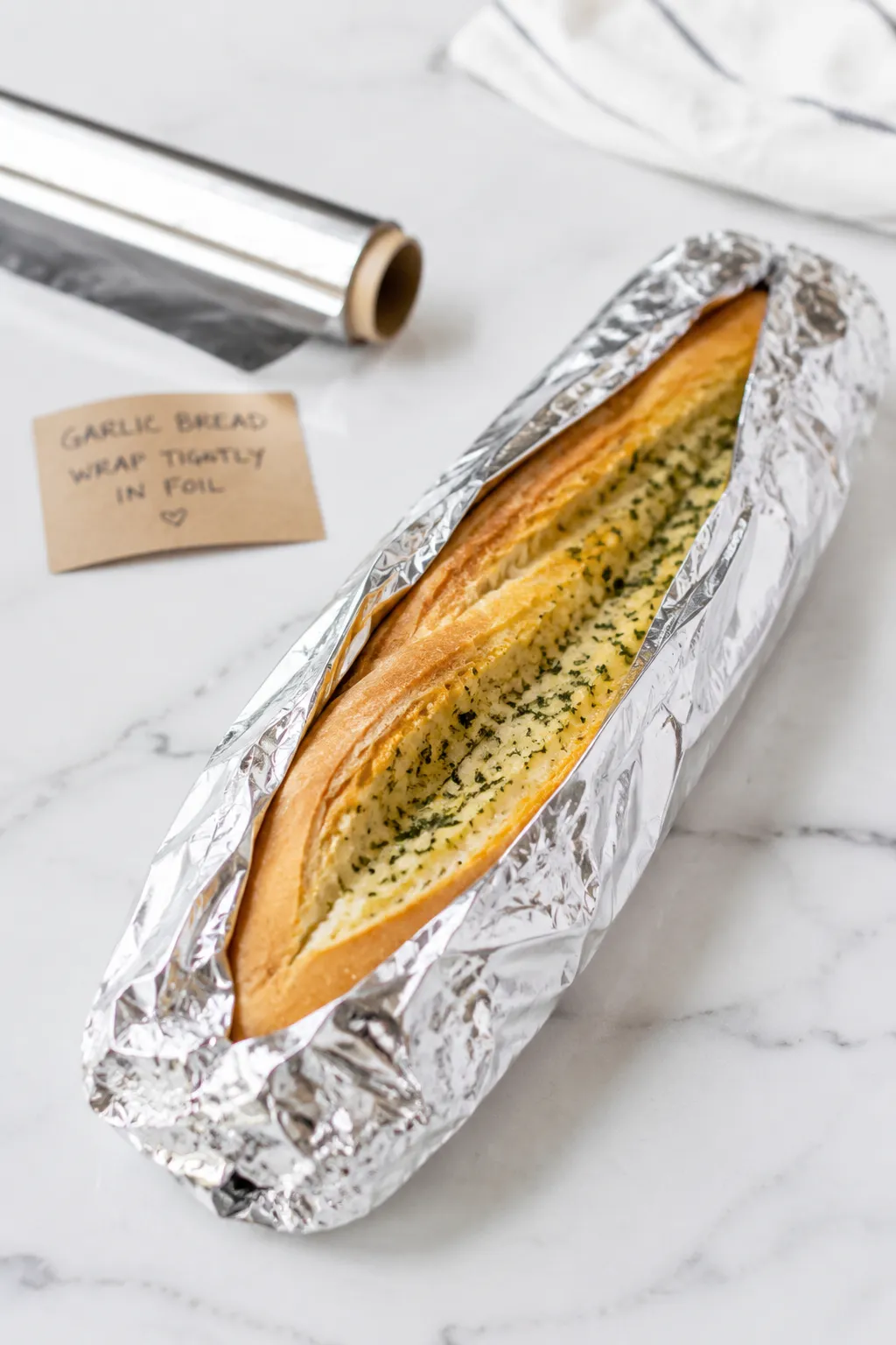 How to store garlic bread wrapped in foil for the freezer