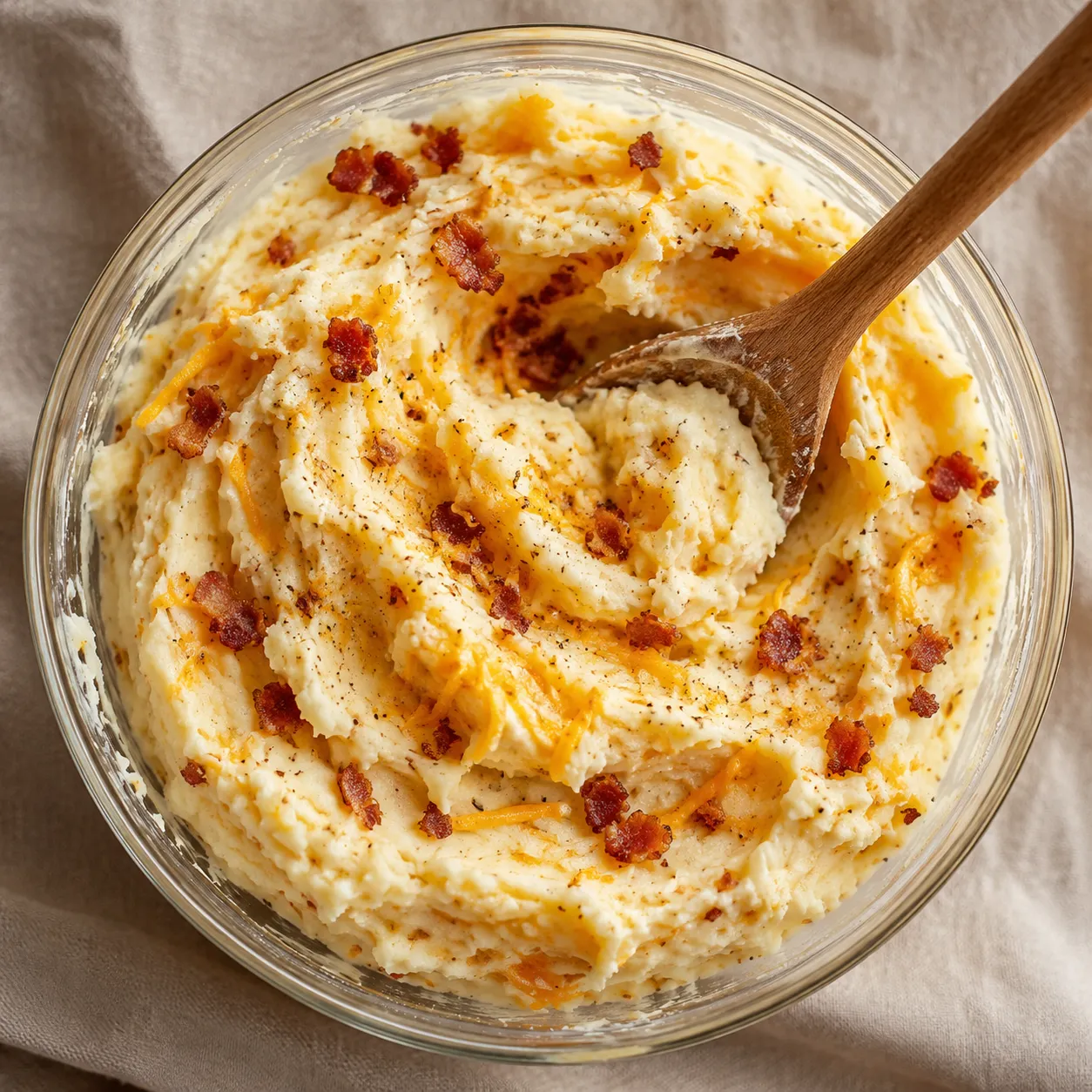 Mixing cheesy sour cream filling for twice baked potatoes
