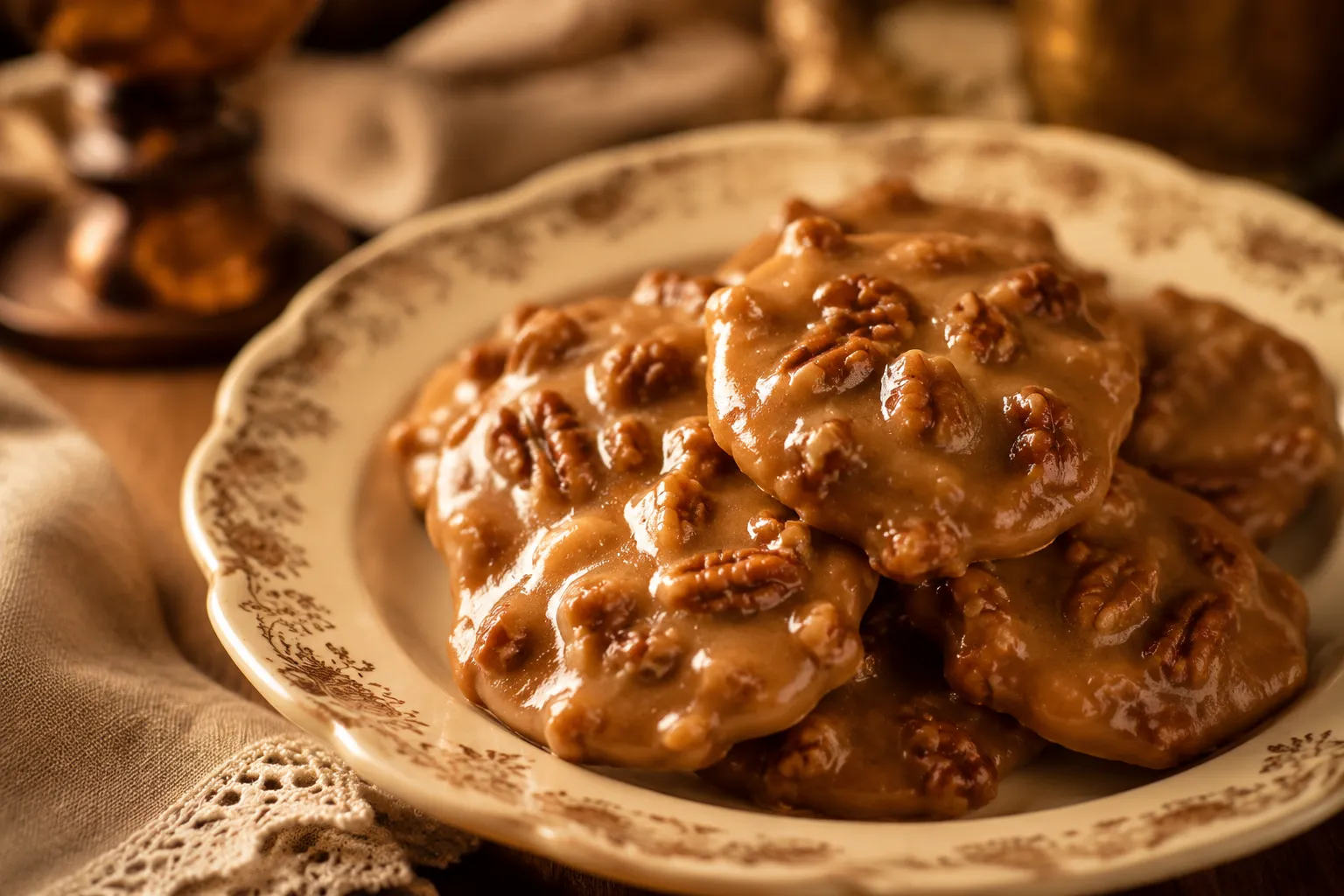 Plated Southern pecan pralines ready to serve