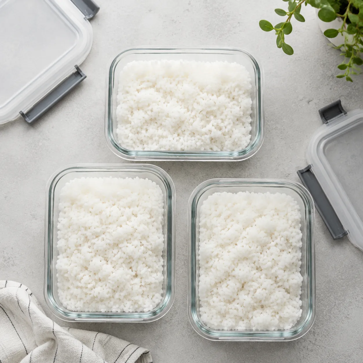Storing cooked white rice in meal prep containers