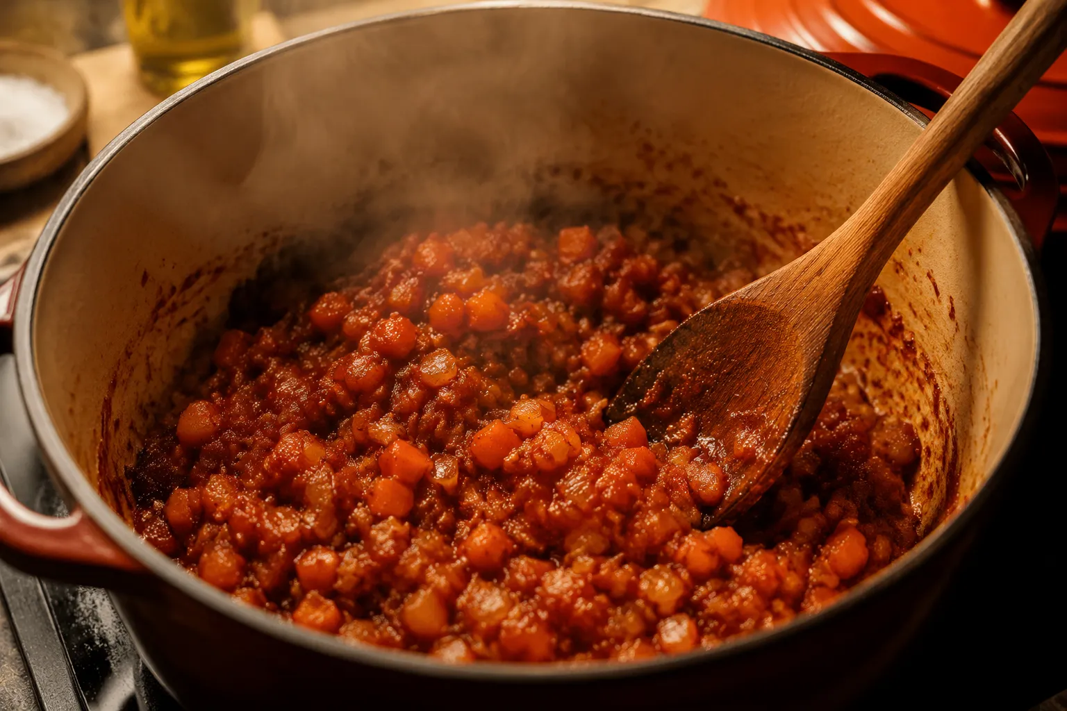 Sauteing aromatics and tomato paste for short ribs braise