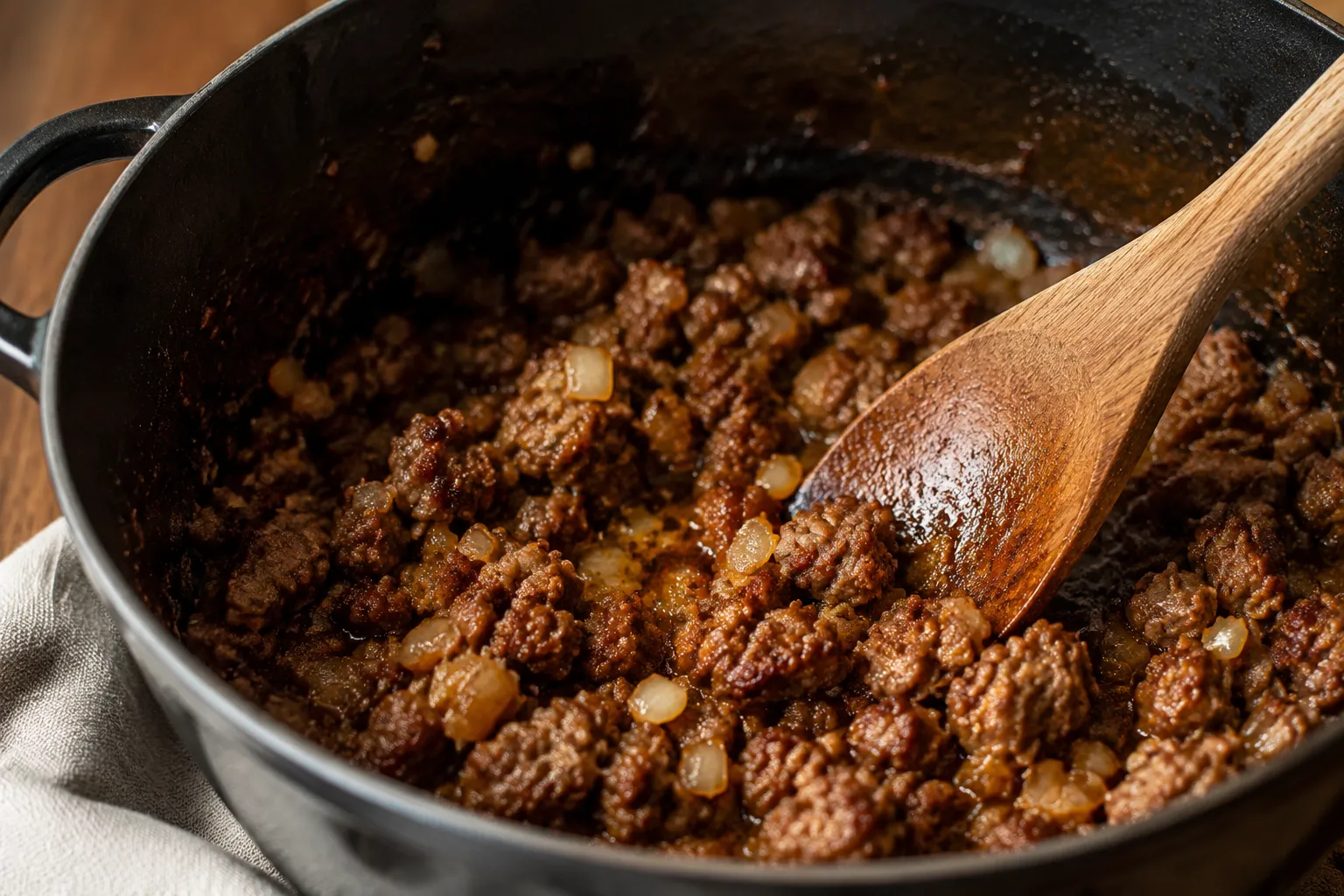 Italian sausage with onions and garlic browning for soup base.