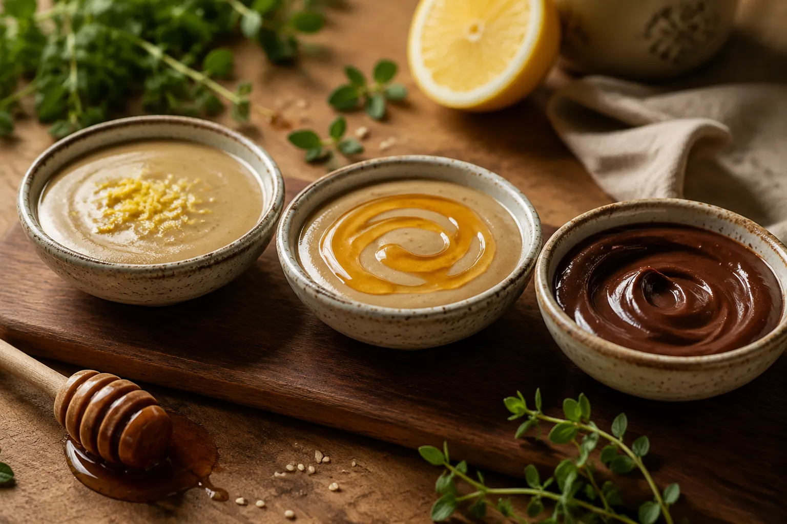 Tahini and lemon, tahini and honey, tahini and chocolate pairings