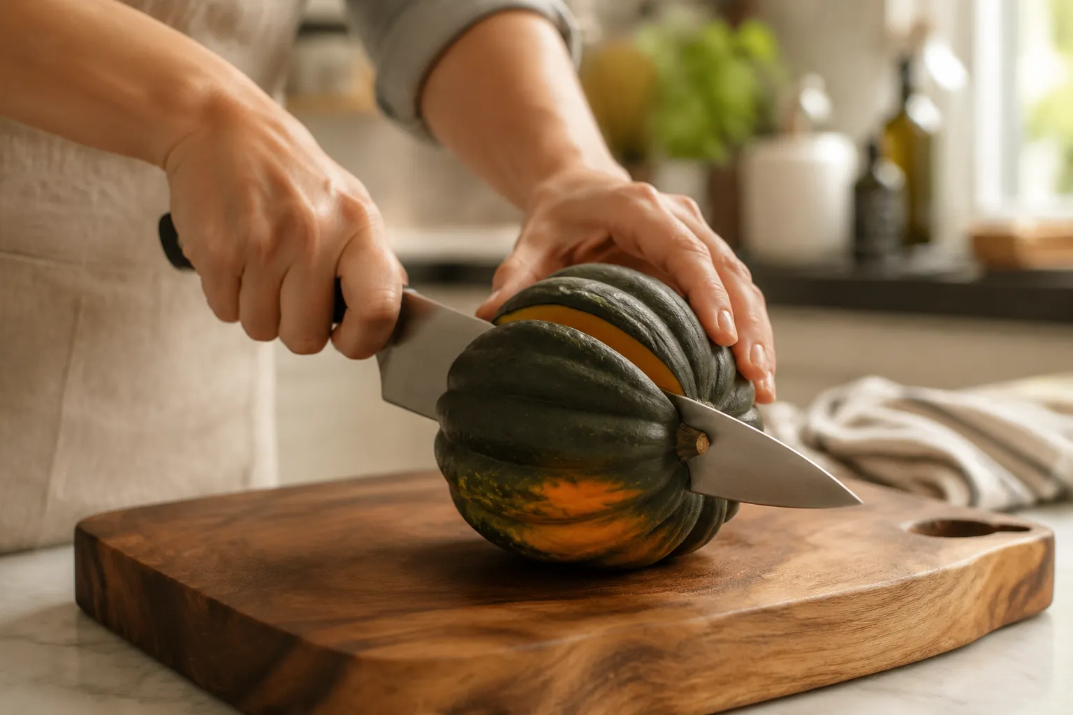 How to cut acorn squash safely with a chef's knife