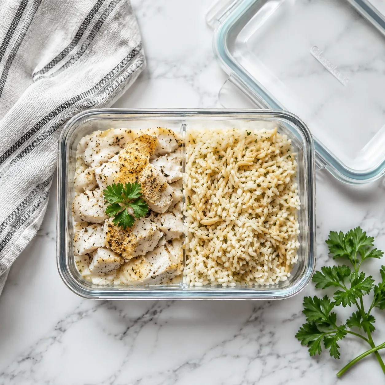 Storing leftover haddock recipe in a glass meal-prep container