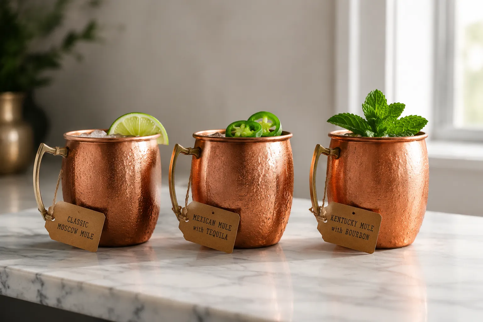 Three Moscow mule recipe variations including Mexican mule and Kentucky mule