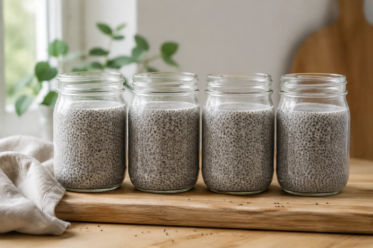 Make-ahead chia seed pudding breakfast in mason jars
