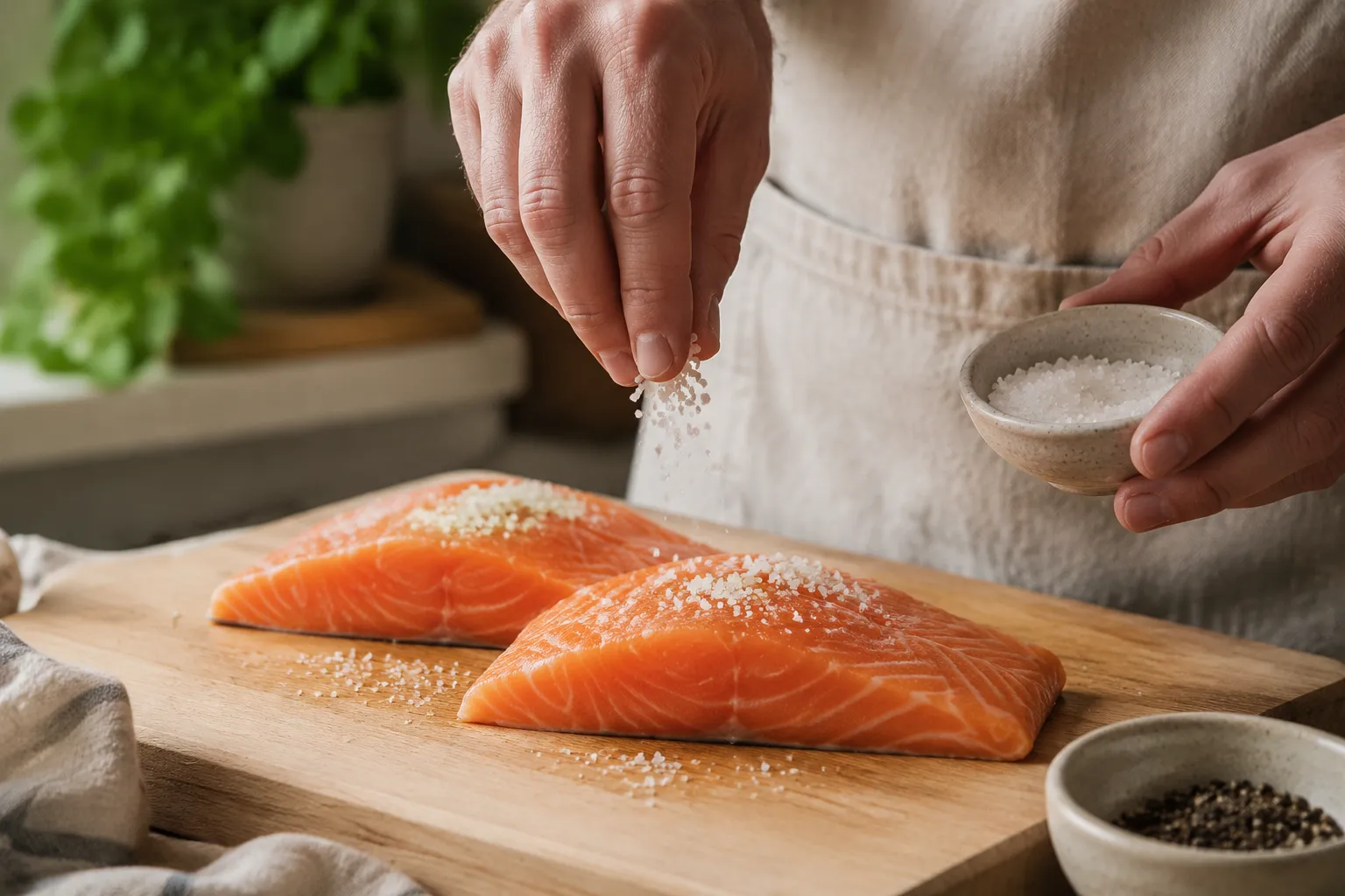Seasoning salmon fillets for an easy pescatarian dinner