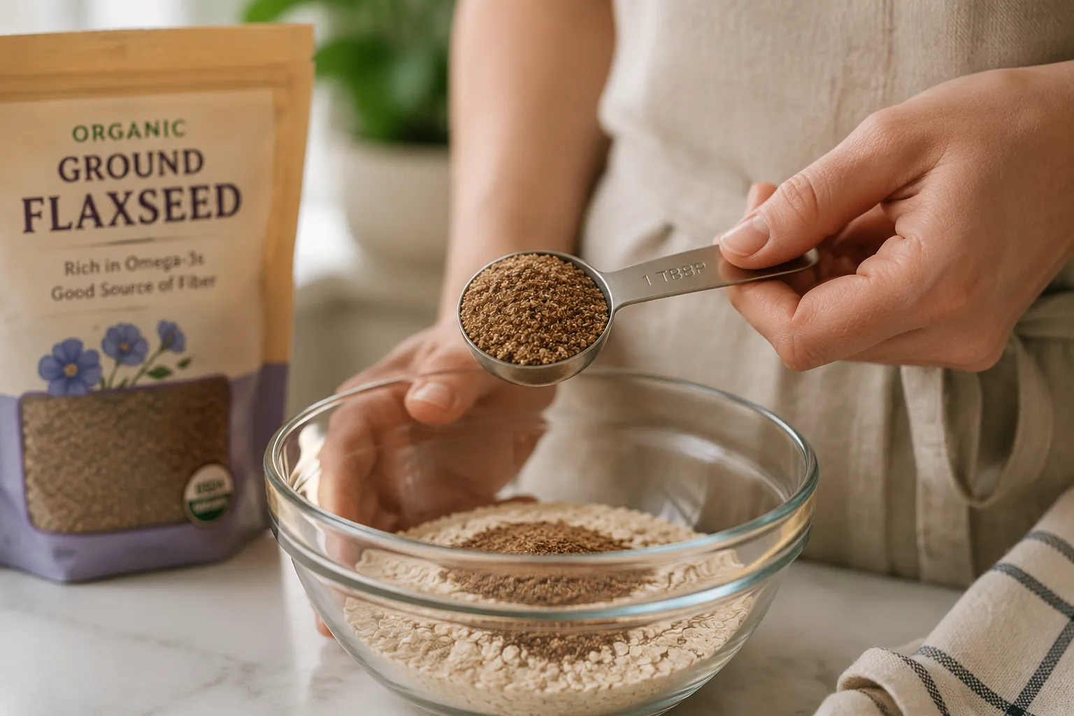 measuring ground flaxseed for a flax egg