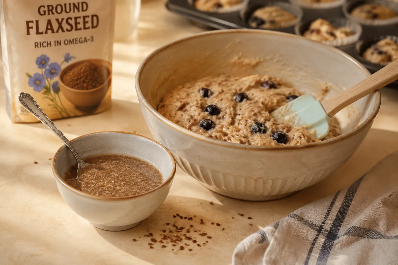 ready flax egg for baking muffins and quick breads